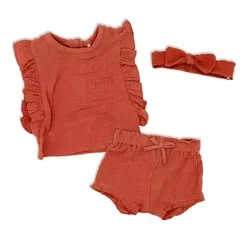 Têxteis Rosa - Conjunto 3Pk Baby Girl Musselina, Terracota