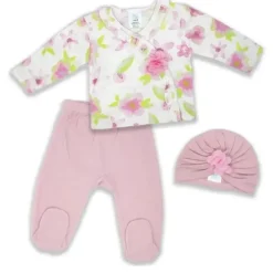 Têxteis Rosas - Conjunto de enxoval de bebê menina 3Pk, lindo floral rosa