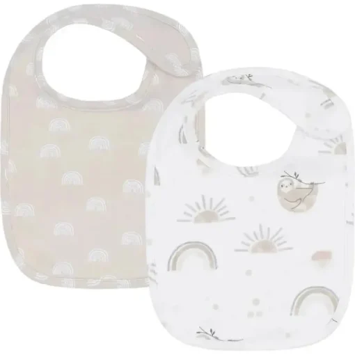 Têxteis vivos - 2 unidades de babadores, preguiça/arco-íris