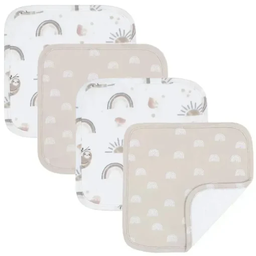 Têxteis Vivos - Panos de Lavar Bebê 4Pk, Preguiça/Arco-Íris