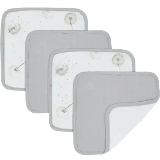 Têxteis Vivos - Panos de Lavar de Musselina Orgânica 4Pk para Bebês, Dente de Leão