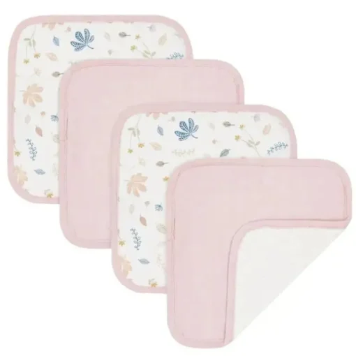 Têxteis Vivos - Panos de Lavar de Musselina Orgânica 4Pk, Botânicos/Blush