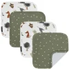 Têxteis Vivos - 4Pk Panos BabyWash, Retiro Florestal/Olive Dots