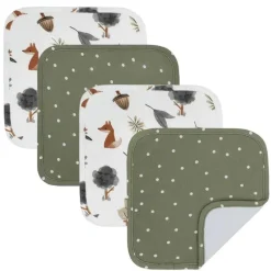 Têxteis Vivos - 4Pk Panos BabyWash, Retiro Florestal/Olive Dots