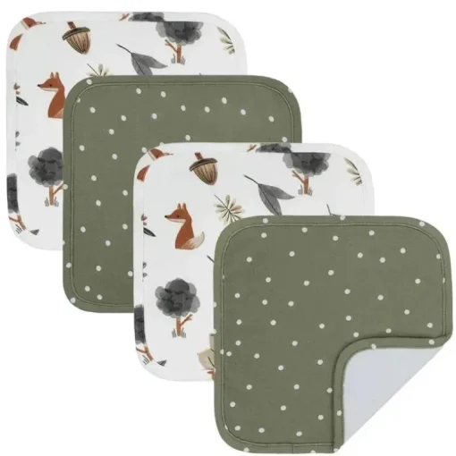 Têxteis Vivos - 4Pk Panos BabyWash, Retiro Florestal/Olive Dots
