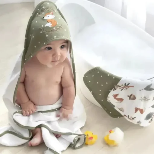 Têxteis Vivos - 4Pk Panos BabyWash, Retiro Florestal/Olive Dots