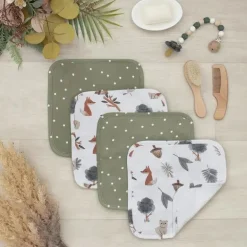 Têxteis Vivos - 4Pk Panos BabyWash, Retiro Florestal/Olive Dots