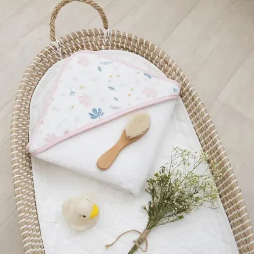 Têxteis Vivos - Toalha com Capuz de Musselina Orgânica para Bebês, Botânica