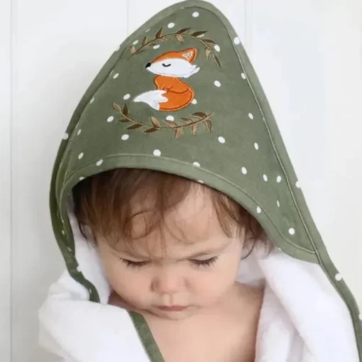 Têxteis Vivos - Toalha com Capuz para Bebê, Verde Floresta Retiro