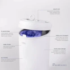 Ubbi - Balde de fraldas com trava de odor em aço, branco