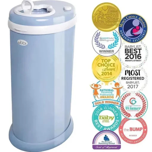 Ubbi - Balde de fraldas com trava de odor em aço, azul nuvem