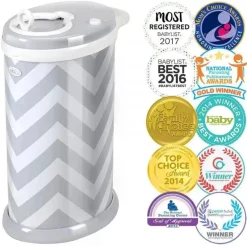 Ubbi - Balde de fraldas com trava de odor em aço, Chevron cinza