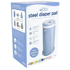 Ubbi - Balde de fraldas com trava de odor em aço, azul nuvem