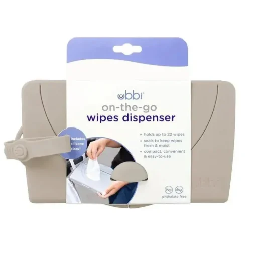 Ubbi - Dispensador de lenços umedecidos para bebês, recipiente portátil para lenços umedecidos, cinza