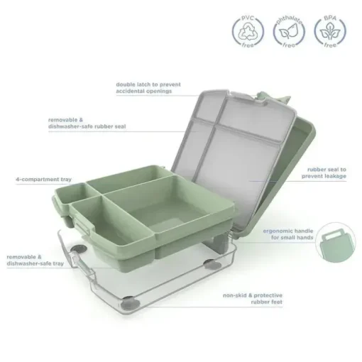Ubbi - Lancheira Bento para Crianças, Verde Sálvia