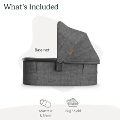 UPPAbaby - Bassinet V3, Compatible with Vista, Cruz, Ridge, Minu Strollers, Greyson (Charcoal Mélange/Carbon Frame)