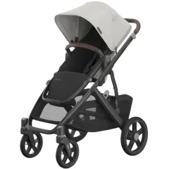 Uppababy - Carrinho Vista V3, Savannah (Jacquard cinza pérola/estrutura de carbono/couro castanho)