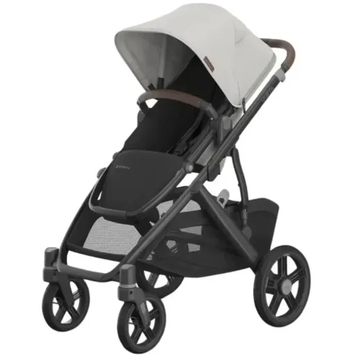 Uppababy - Carrinho Vista V3, Savannah (Jacquard cinza pérola/estrutura de carbono/couro castanho)