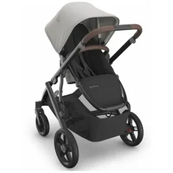 Uppababy - Carrinho Vista V3, Savannah (Jacquard cinza pérola/estrutura de carbono/couro castanho)