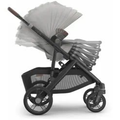 Uppababy - Carrinho Vista V3, Savannah (Jacquard cinza pérola/estrutura de carbono/couro castanho)