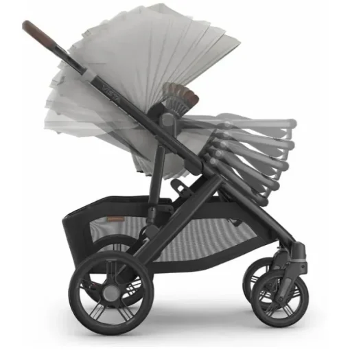 Uppababy - Carrinho Vista V3, Savannah (Jacquard cinza pérola/estrutura de carbono/couro castanho)