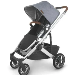 Uppababy - Cruz Stroller V2, Gregory (Azul Melange/Prata/Couro Saddle)