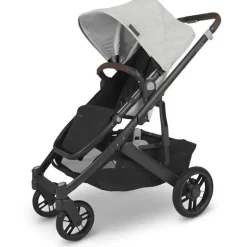 Uppababy - Cruz V2 Stroller, Anthony (Carbono/Couro Castanho/Branco e Chenille Cinza)