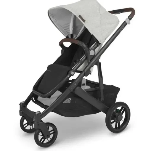 Uppababy - Cruz V2 Stroller, Anthony (Carbono/Couro Castanho/Branco e Chenille Cinza)