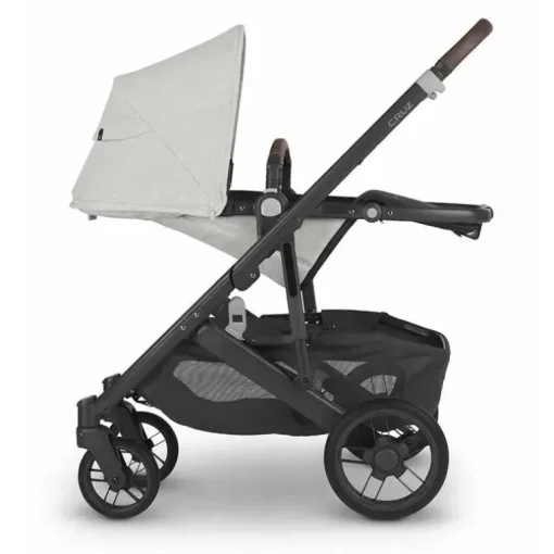 Uppababy - Cruz V2 Stroller, Anthony (Carbono/Couro Castanho/Branco e Chenille Cinza)