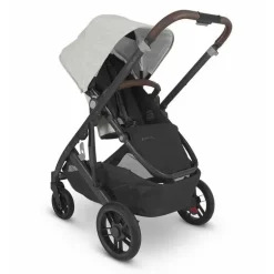 Uppababy - Cruz V2 Stroller, Anthony (Carbono/Couro Castanho/Branco e Chenille Cinza)