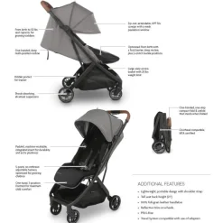 Uppababy - Minu V3 Compact Stroller, Dillan (Stone Blue/Carbon Frame/Sand Leather)