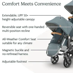 Uppababy - Rumbleseat V3 Second Lower Seat, Callum (Stone Blue/Silver Frame/Sand Leather)