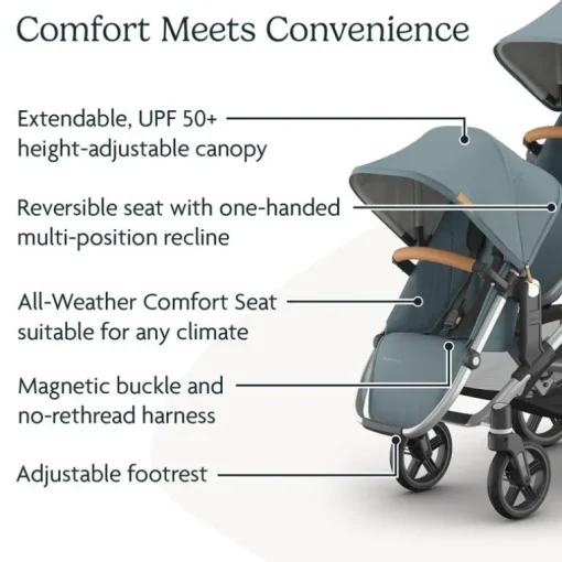 Uppababy - Rumbleseat V3 Second Lower Seat, Callum (Stone Blue/Silver Frame/Sand Leather)