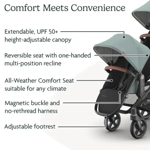 Uppababy - Rumbleseat V3 Second Lower Seat, Kenzi (Mystic Aqua/Carbon Frame/Saddle Leather)