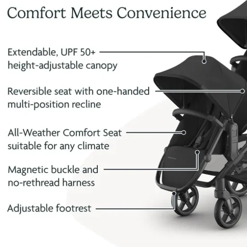 Uppababy - Rumbleseat V3 Second Lower Seat, Jake (Charcoal/Carbon Frame/Black Leather)