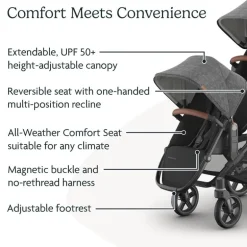 Uppababy - Rumbleseat V3 Second Lower Seat, Greyson (Charcoal Mélange/Carbon Frame/Saddle Leather)