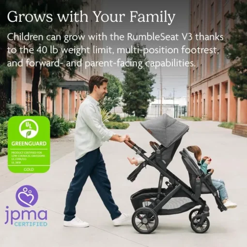 Uppababy - Rumbleseat V3 Second Lower Seat, Greyson (Charcoal Mélange/Carbon Frame/Saddle Leather)