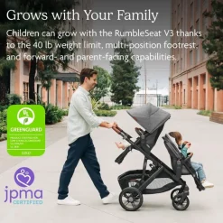 Uppababy - Rumbleseat V3 Second Lower Seat, Jake (Charcoal/Carbon Frame/Black Leather)