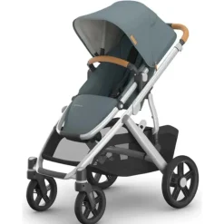 Uppababy - Vista V3 Stroller, Callum (azul pedra/estrutura prateada/couro areia)
