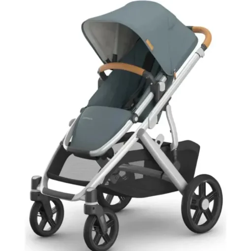Uppababy - Vista V3 Stroller, Callum (azul pedra/estrutura prateada/couro areia)