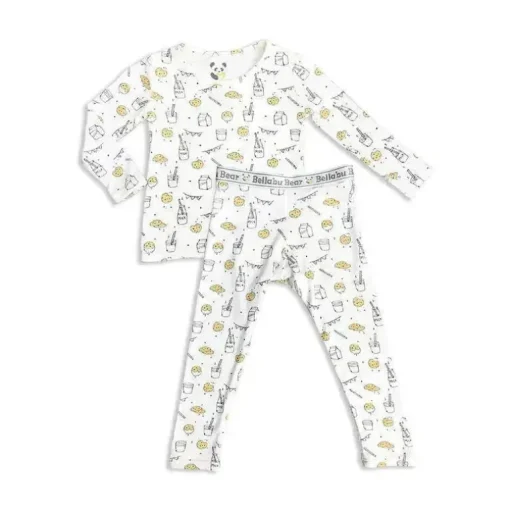 Urso Bellabu - Pijama infantil de bambu com leite e biscoitos
