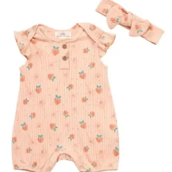 Willow + Whimsy – 2Pk Macacão Pêssego para Bebê Menina com Tiara