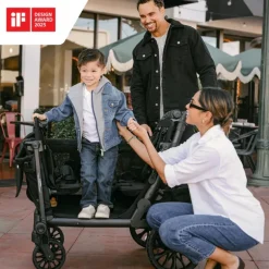 WonderFold - L4 Quad Stroller Wagon (4 Seater) Black