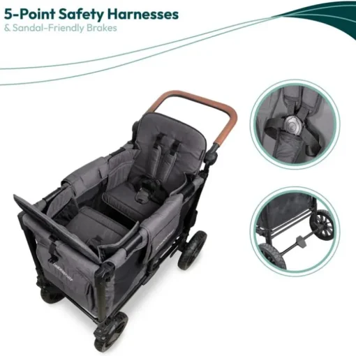 Wonderfold - W2 Luxe Pro Double Stroller For 2 kids, Charcoal Gray