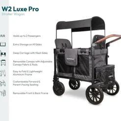 Wonderfold - W2 Luxe Pro Double Stroller For 2 kids, Charcoal Gray