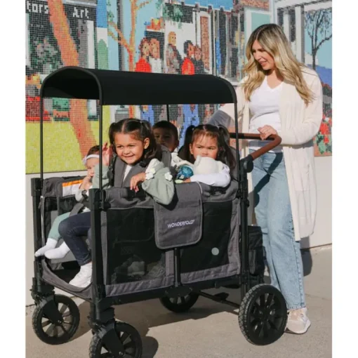 Wonderfold - W4 Luxe Pro Quad Stroller For 4 Kids, Charcoal Gray