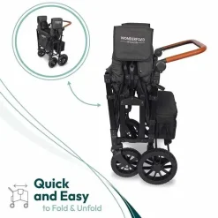 WonderFold - W4 Luxe Quad Stroller Wagon (4 lugares), preto vulcânico