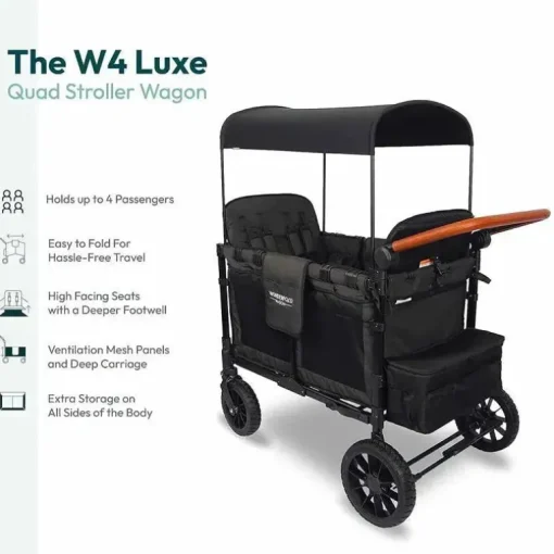 WonderFold - W4 Luxe Quad Stroller Wagon (4 lugares), preto vulcânico