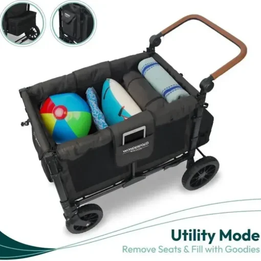 WonderFold - W4 Luxe Quad Stroller Wagon (4 lugares), preto vulcânico