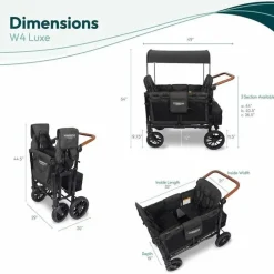 WonderFold - W4 Luxe Quad Stroller Wagon (4 lugares), preto vulcânico